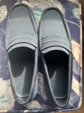 Rothy's Navy Men's Slip-On Driving Loafers with Tan Studded Sole